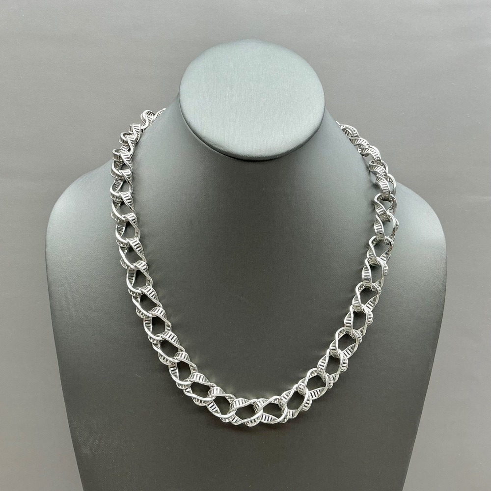 Vintage Monet Necklace Silver Tone Chunky Double Link Textured Chain Signed 20"